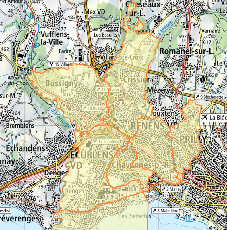 Limites des communes participantes au projet GROUP-IT Ouest Lausannois